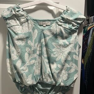 LOFT Women's Floral Blouse - Mint Green